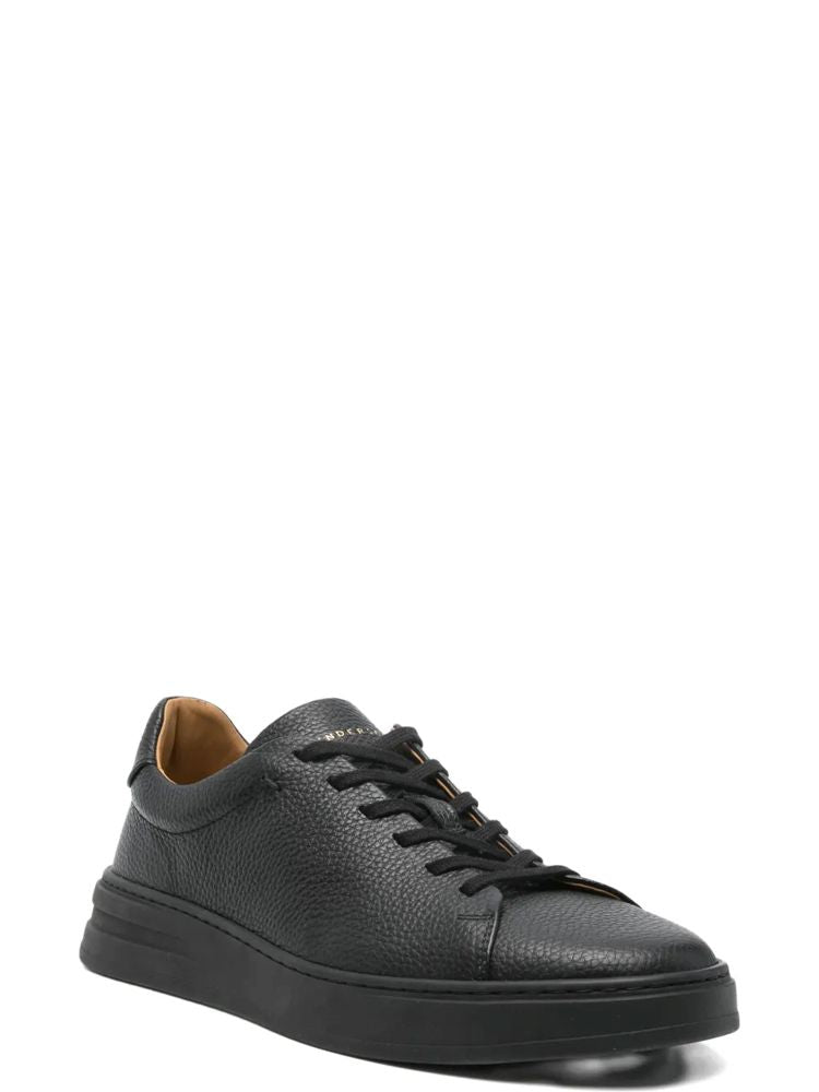 Black Textured Leather Cushioned Sole Trainers