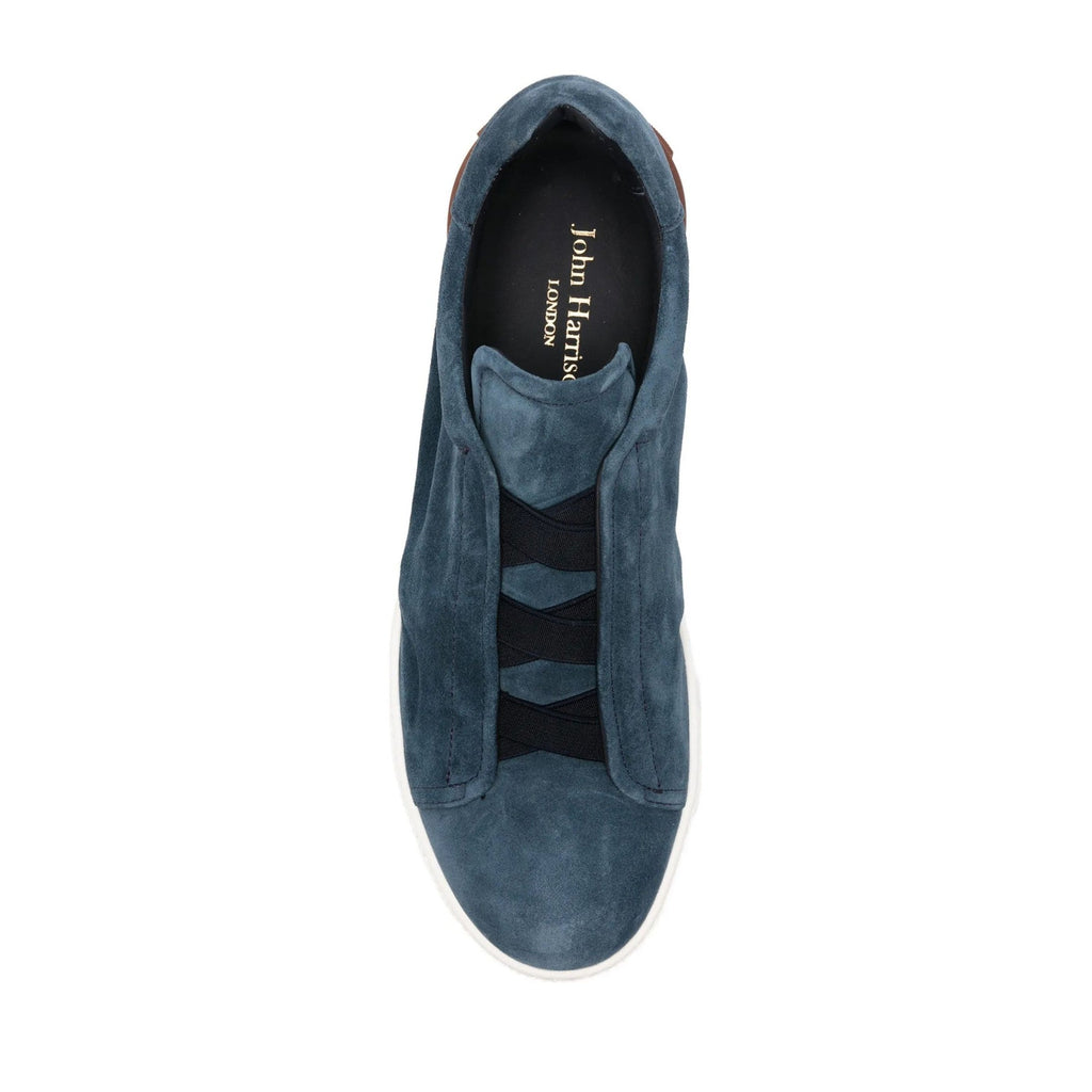 Blue Suede Slip-On Heel Accent Sneakers