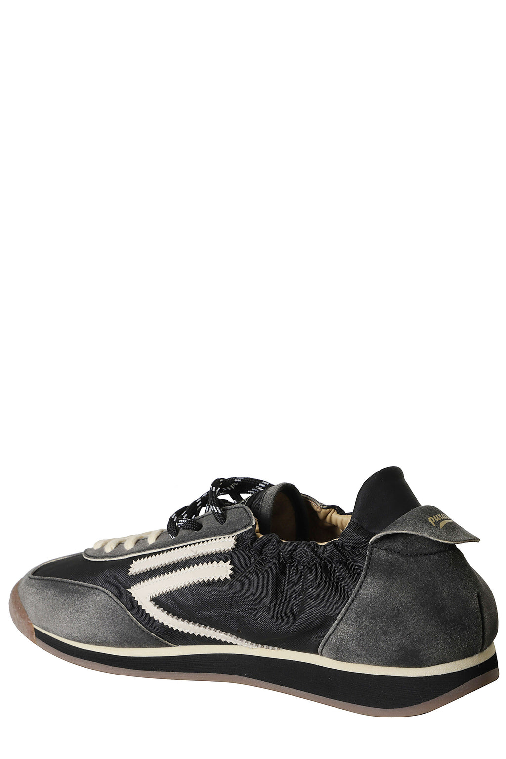 Black 6.02 Panther Leather Accents Nylon Rubber Sneakers