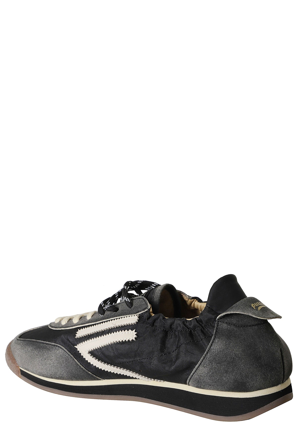 Black 6.02 Panther Leather Accents Nylon Rubber Sneakers