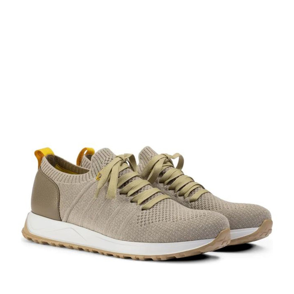 Beige Knitted Textured Leather Accents Sneakers