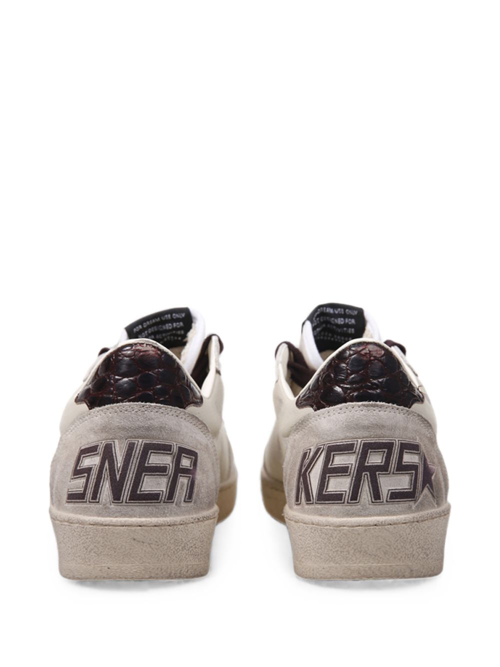 Distressed Off-White Glossy Star Low-Top Sneakers