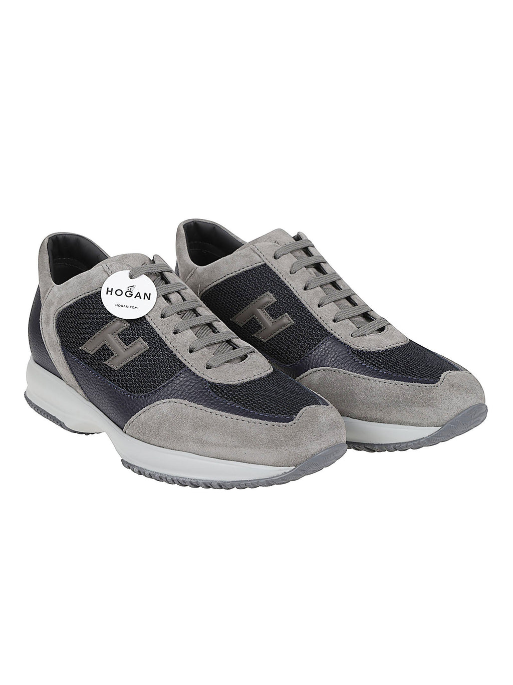Interactive Leather Suede-Trim Sneakers