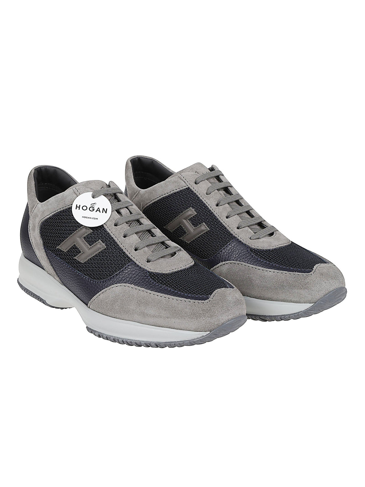 Interactive Leather Suede-Trim Sneakers
