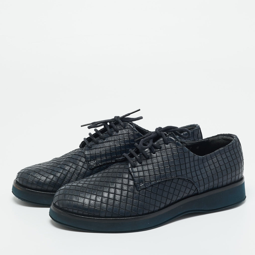 Giorgio Armani Navy Blue Woven Leather Low Top Sneakers