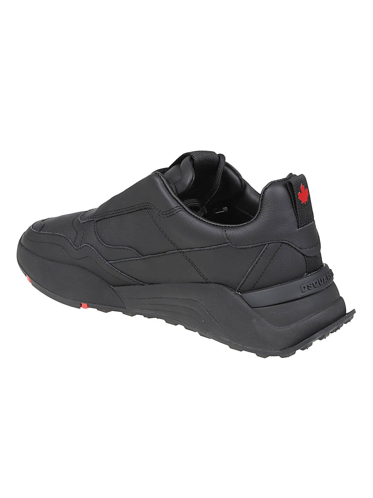 Black Flow Lace-Up Low-Top Calf Leather Sneakers