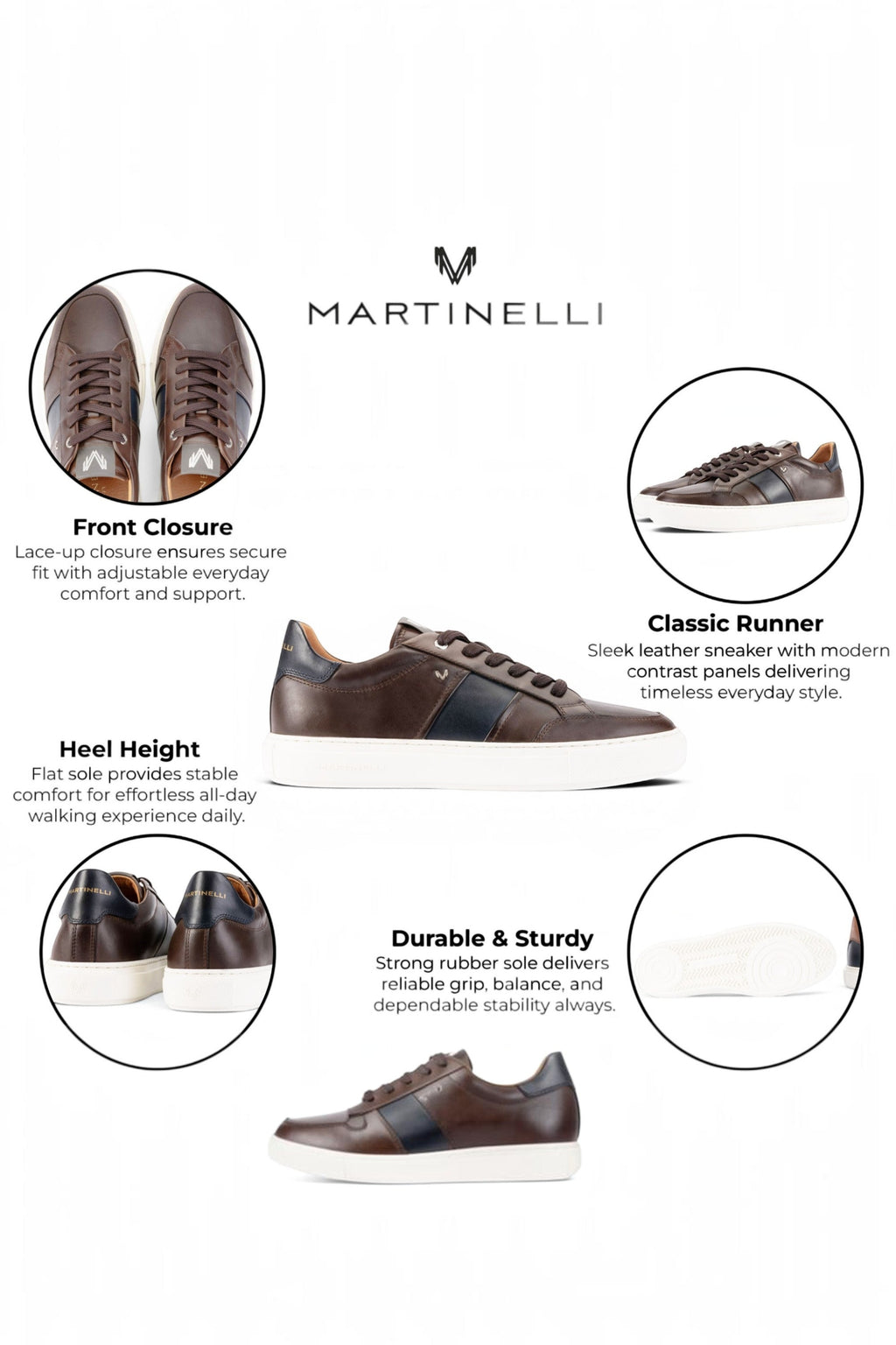 Martinelli Men's Brown Leather Sneakers Trainer Shoes - Hastings