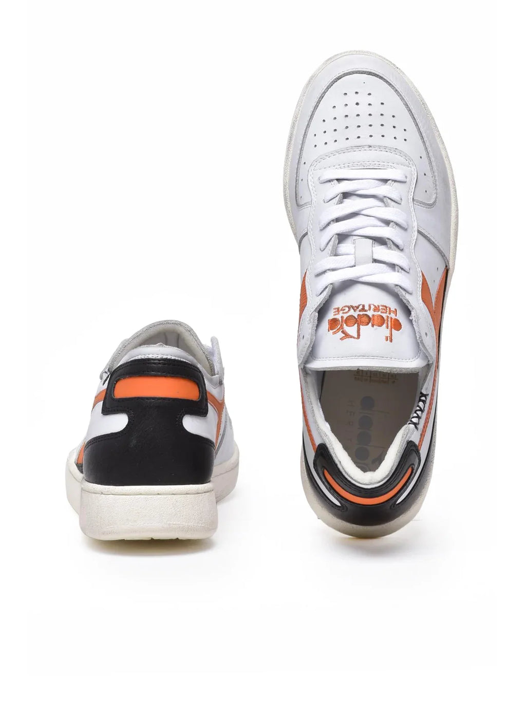 Grey Orange Leather Basket Row Sneakers