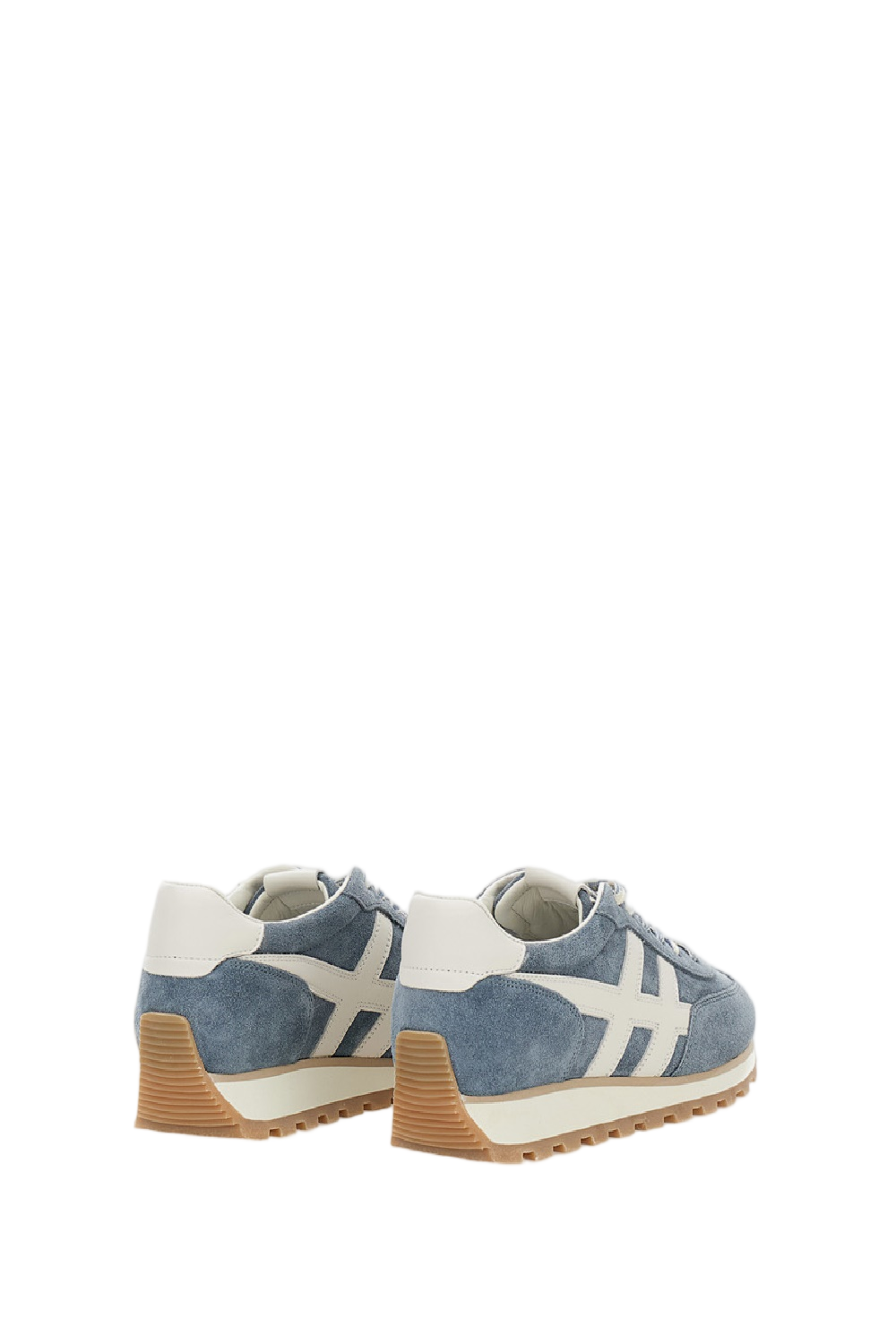 Light Blue Suede Sneakers with Leather Logo and EVA Outsole