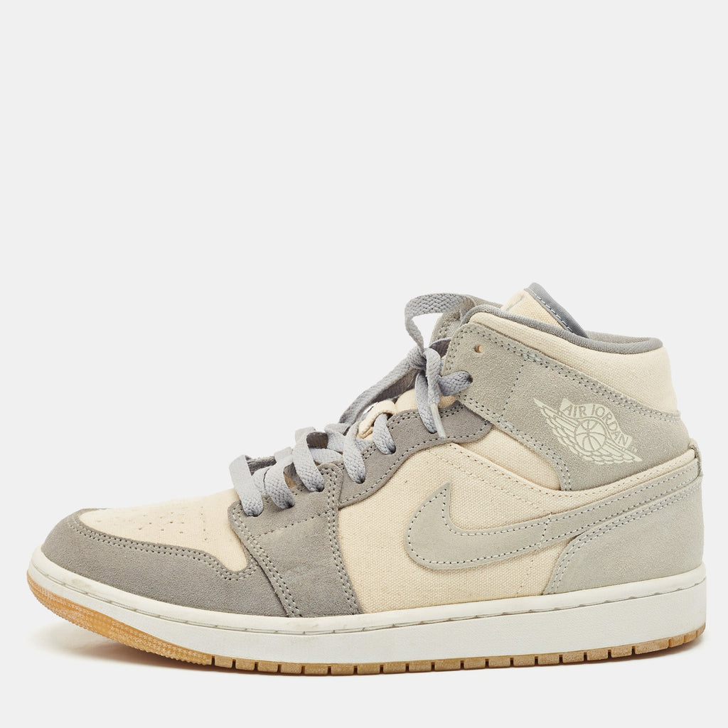 Air Jordans Grey/beige Suede And Canvas Jordan 1 Mid Se Coconut Milk Particle Grey Sneakers