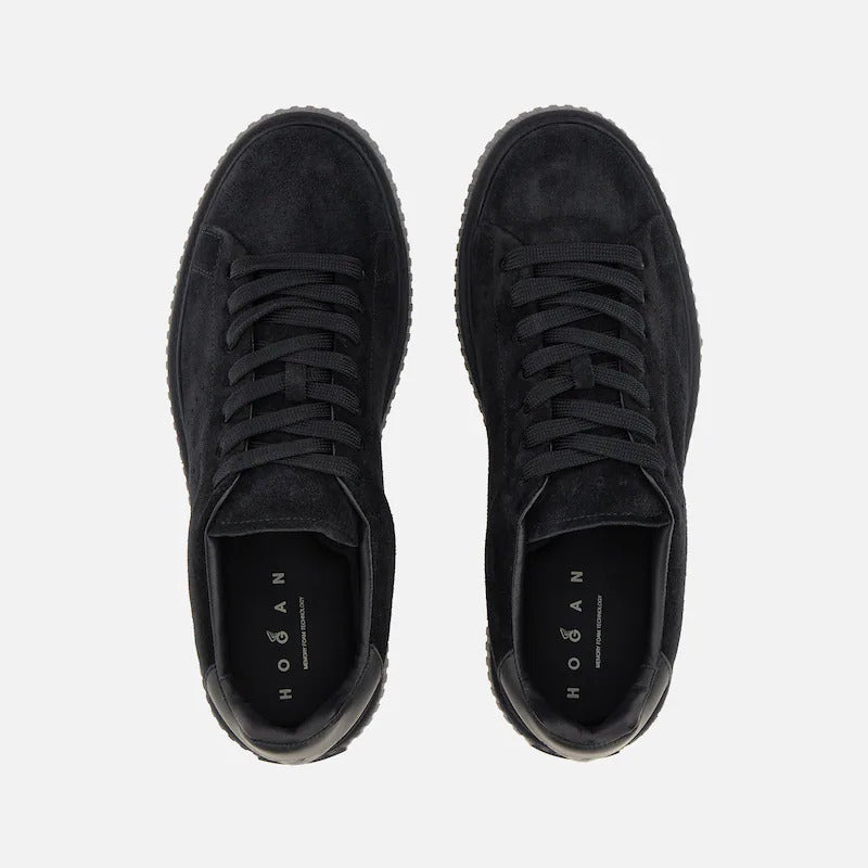 Black Suede Ribbed Sole Low-Top Sneakers
