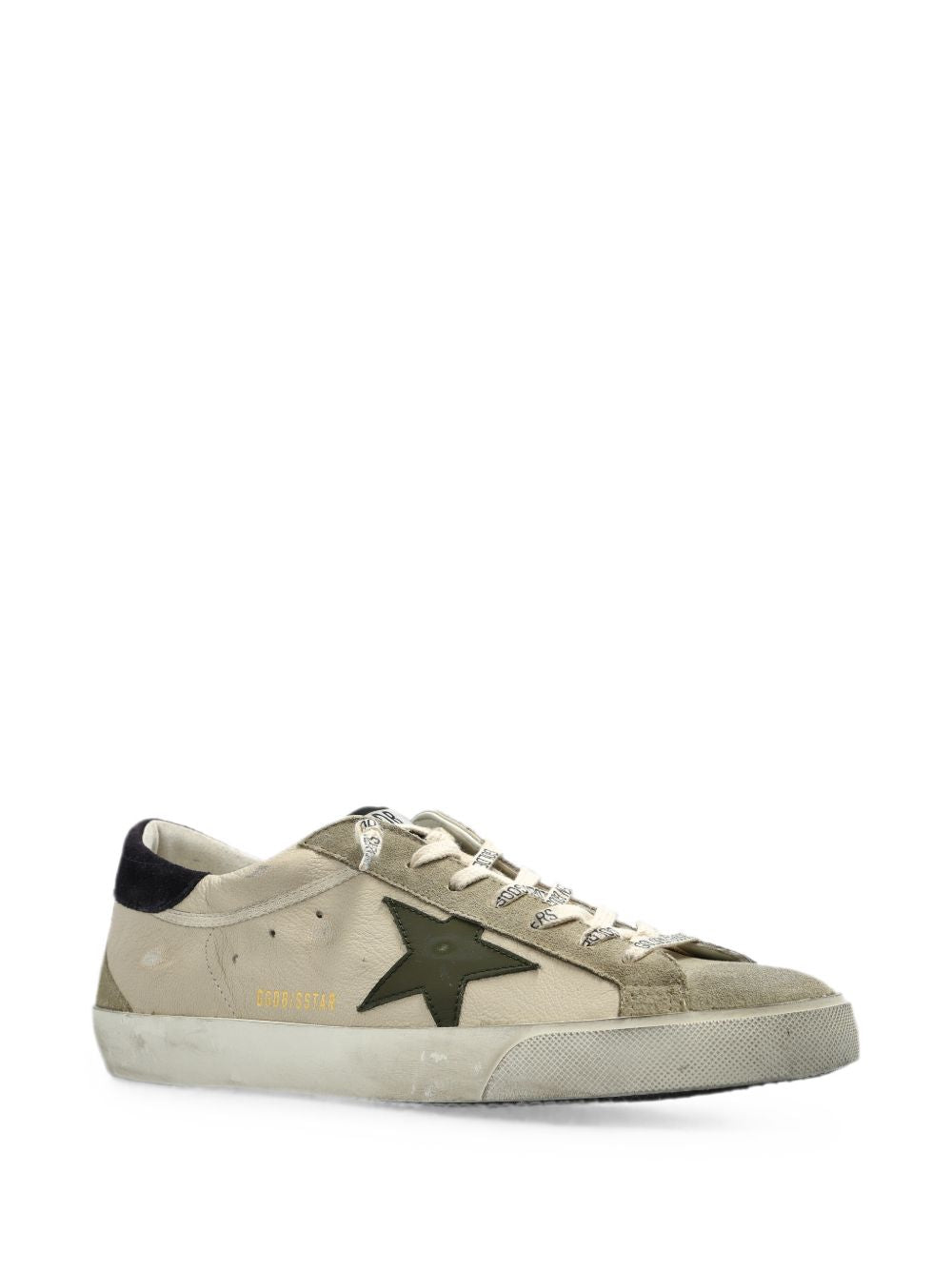 Beige Olive Green Star Low-Top Suede Sneakers