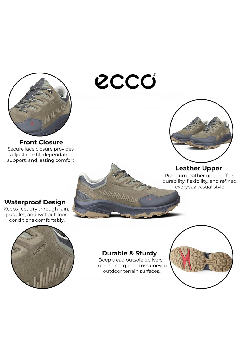Ecco Men's Green Leather Waterproof Hiking Trainer Sneaker Shoes - Receptor XP