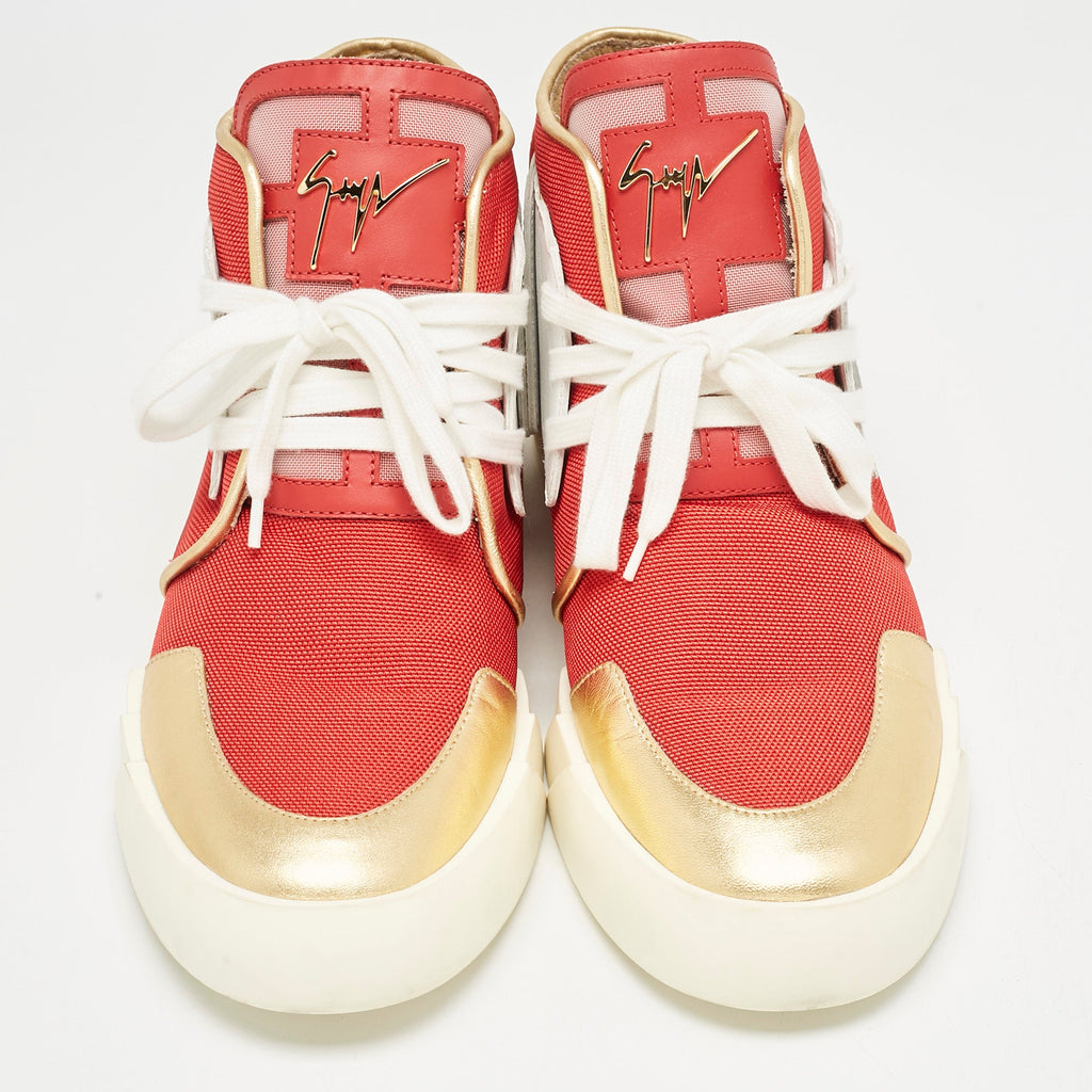 Giuseppe Zanotti Red/gold Canvas And Leather Foxy London High Top Sneakers