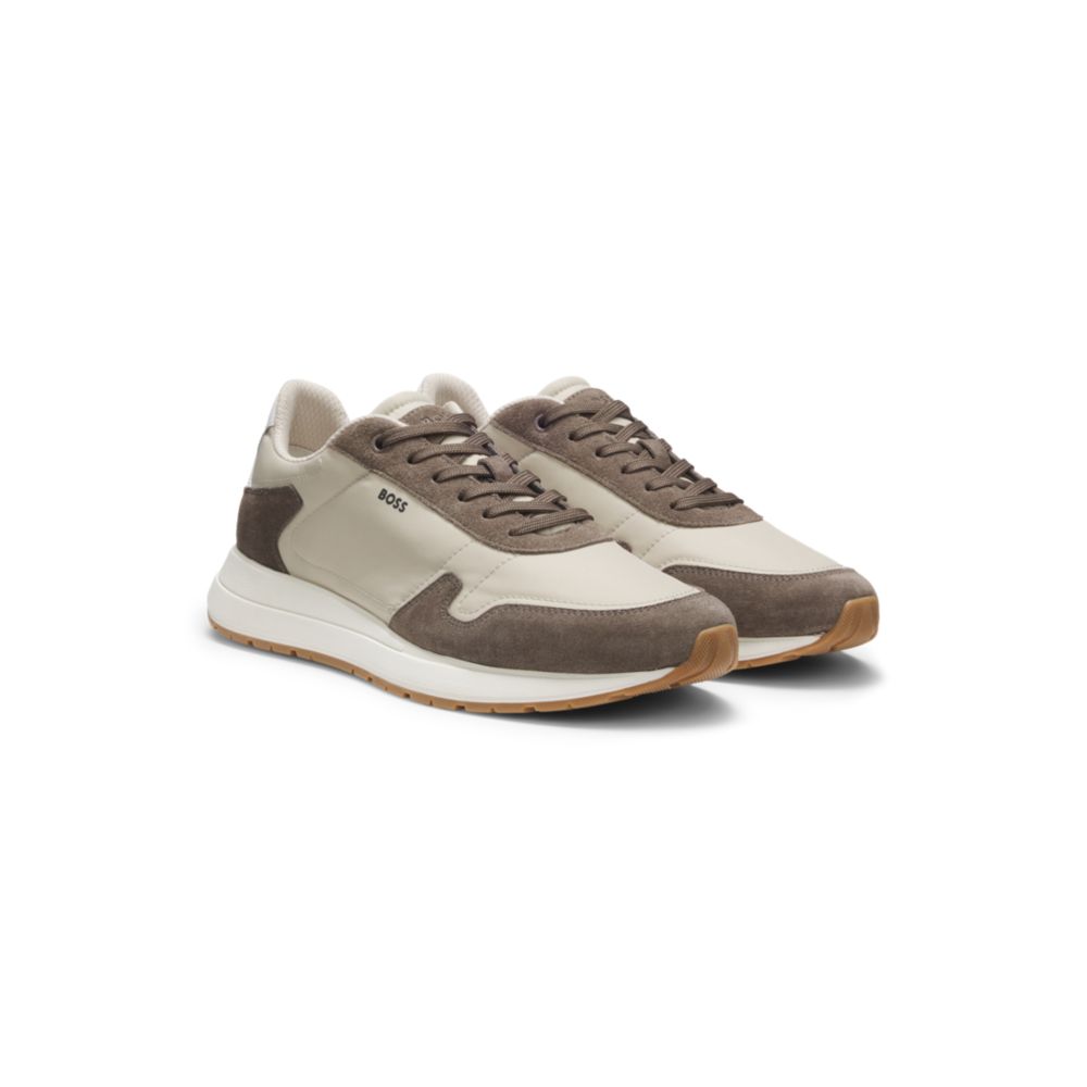 Lace-up sneakers in lightweight fabric with suede trims