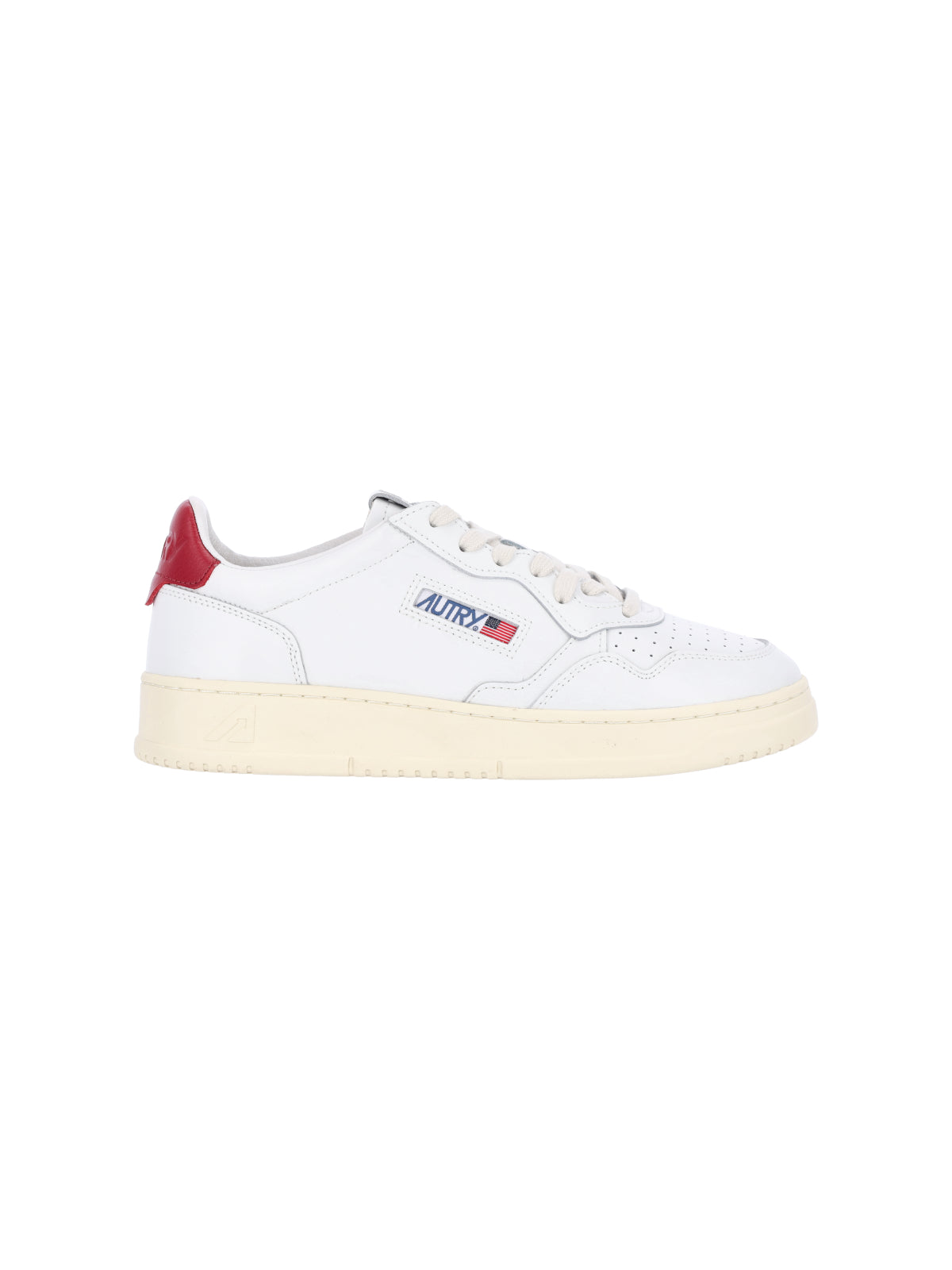 Low-Top White Leather Sneakers with Perforated Detailing