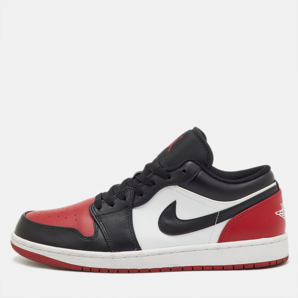 Air Jordans Black/red Leather Jordan 1 Low Bred Toe Sneakers