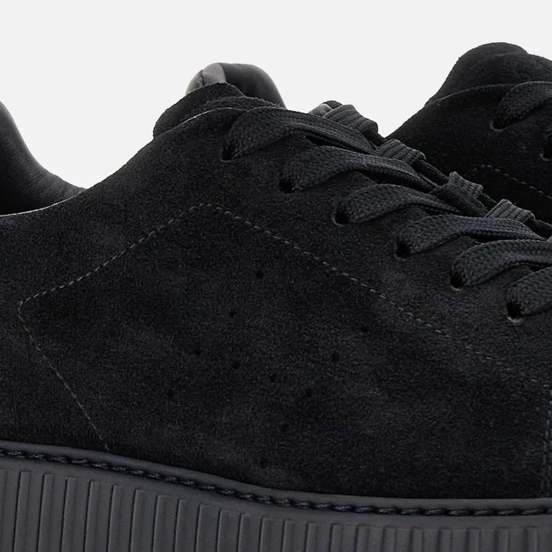 Black Suede Ribbed Sole Low-Top Sneakers