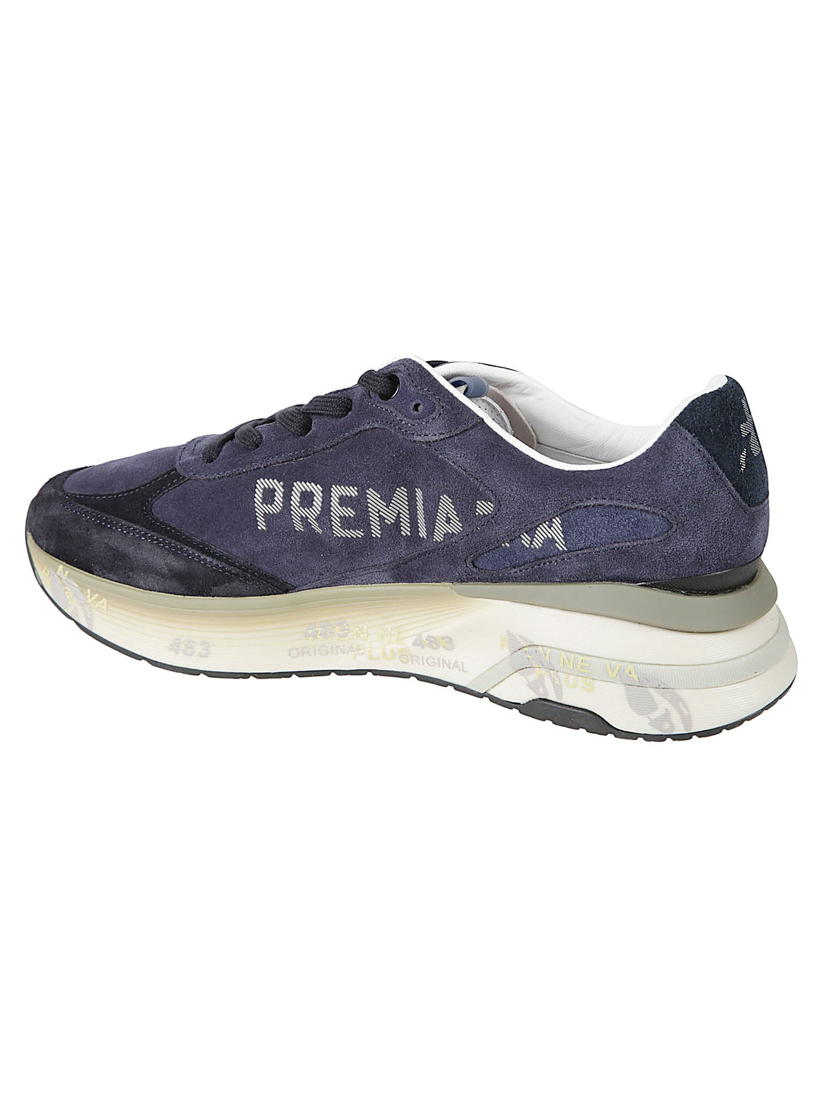Dark Blue Moerun Leather-Blend Low-Top Sneakers