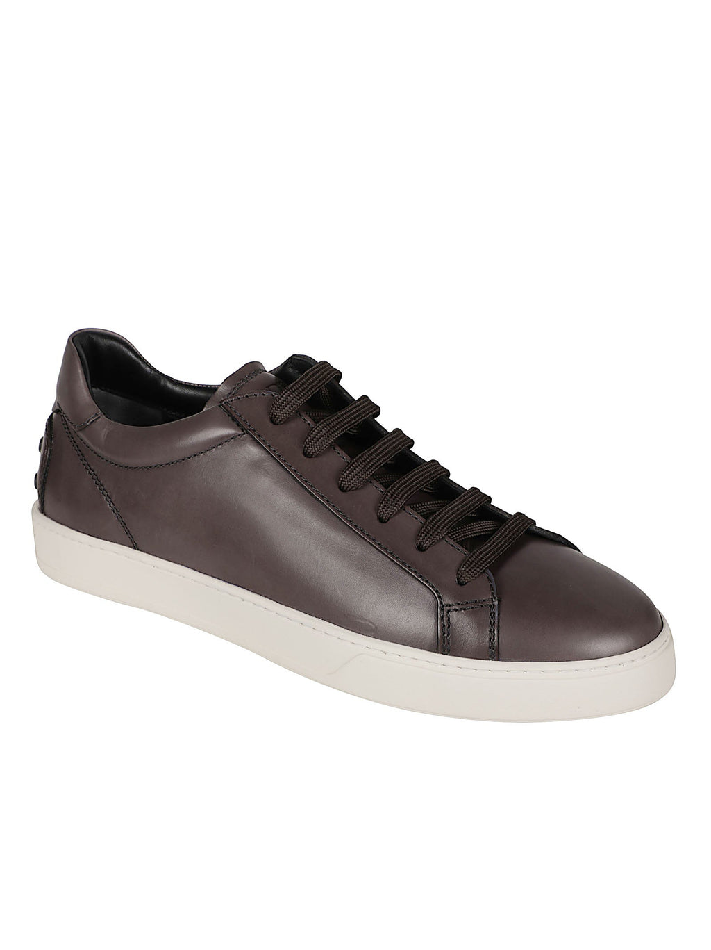Low-Top Brown Calf Leather Sneakers with Textured Sole