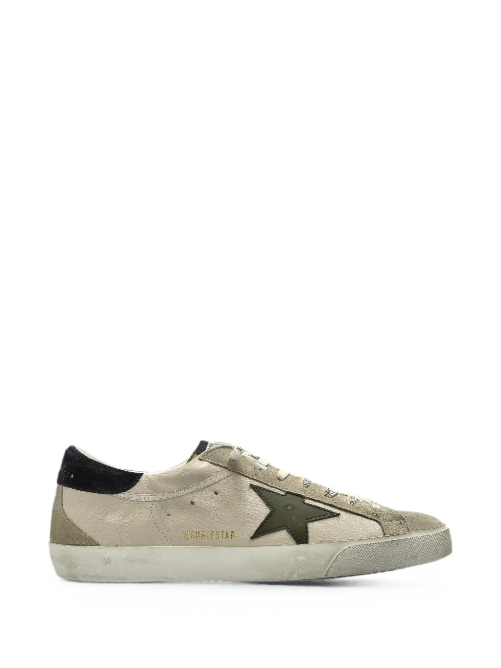 Beige Olive Green Star Low-Top Suede Sneakers