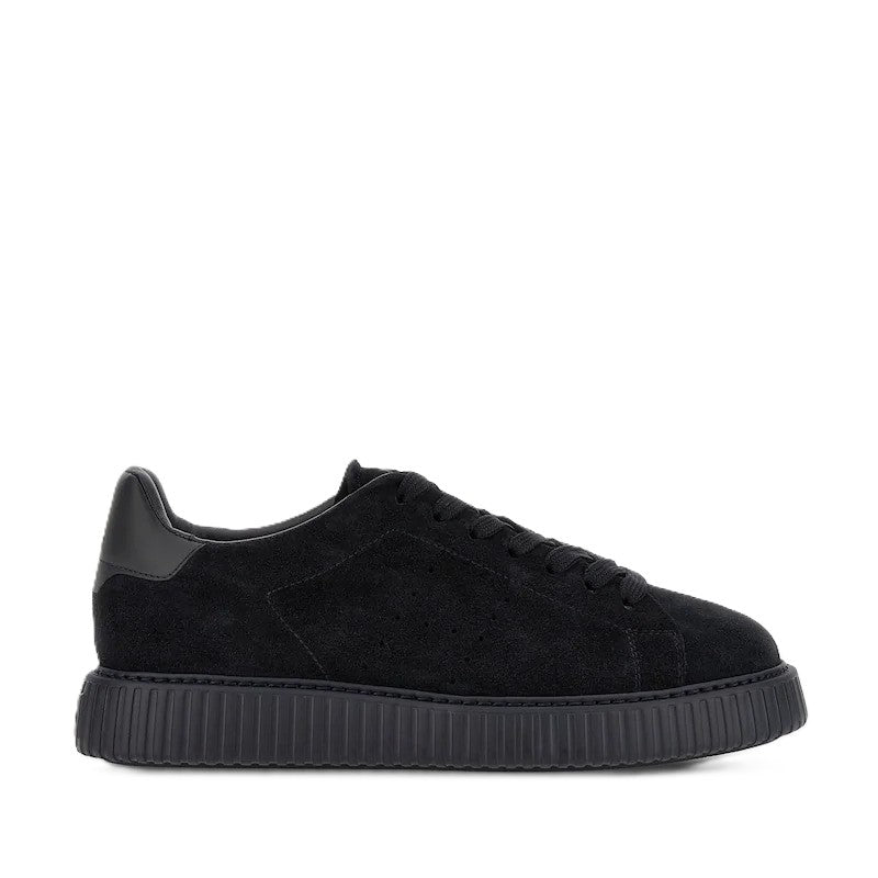 Black Suede Ribbed Sole Low-Top Sneakers
