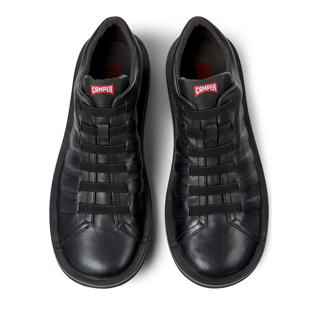 Black Beetle Ribbed Design Leather Sneakers