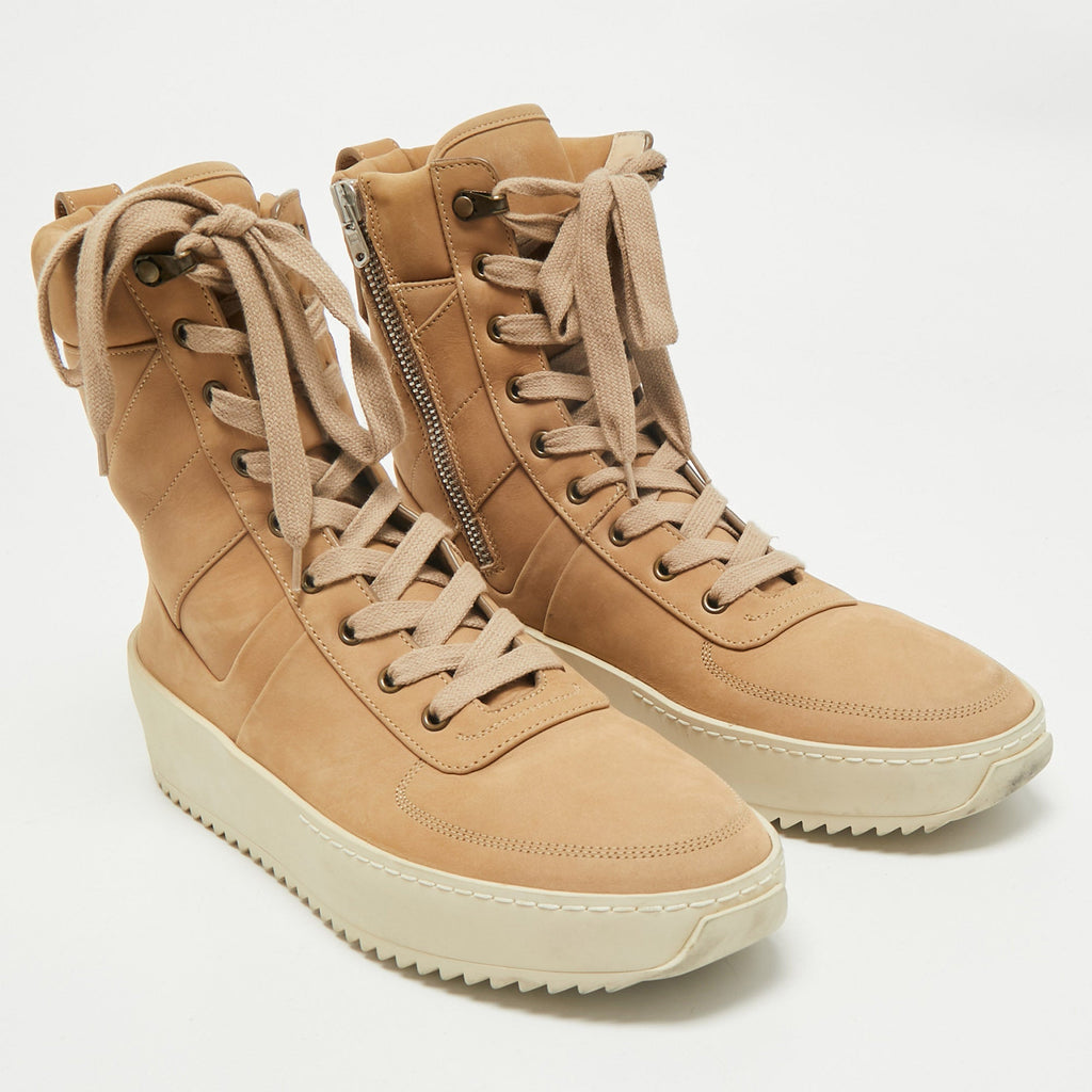 Fear Of God Brown Nubuck Leather Military High Top Sneakers