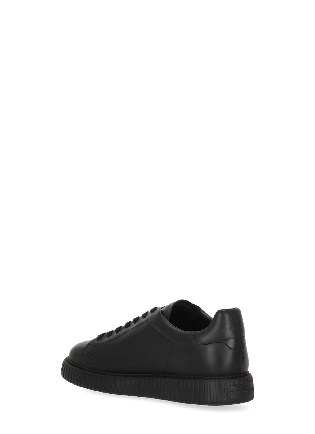 Black Monochromatic Smooth Leather Low-Top Sneakers