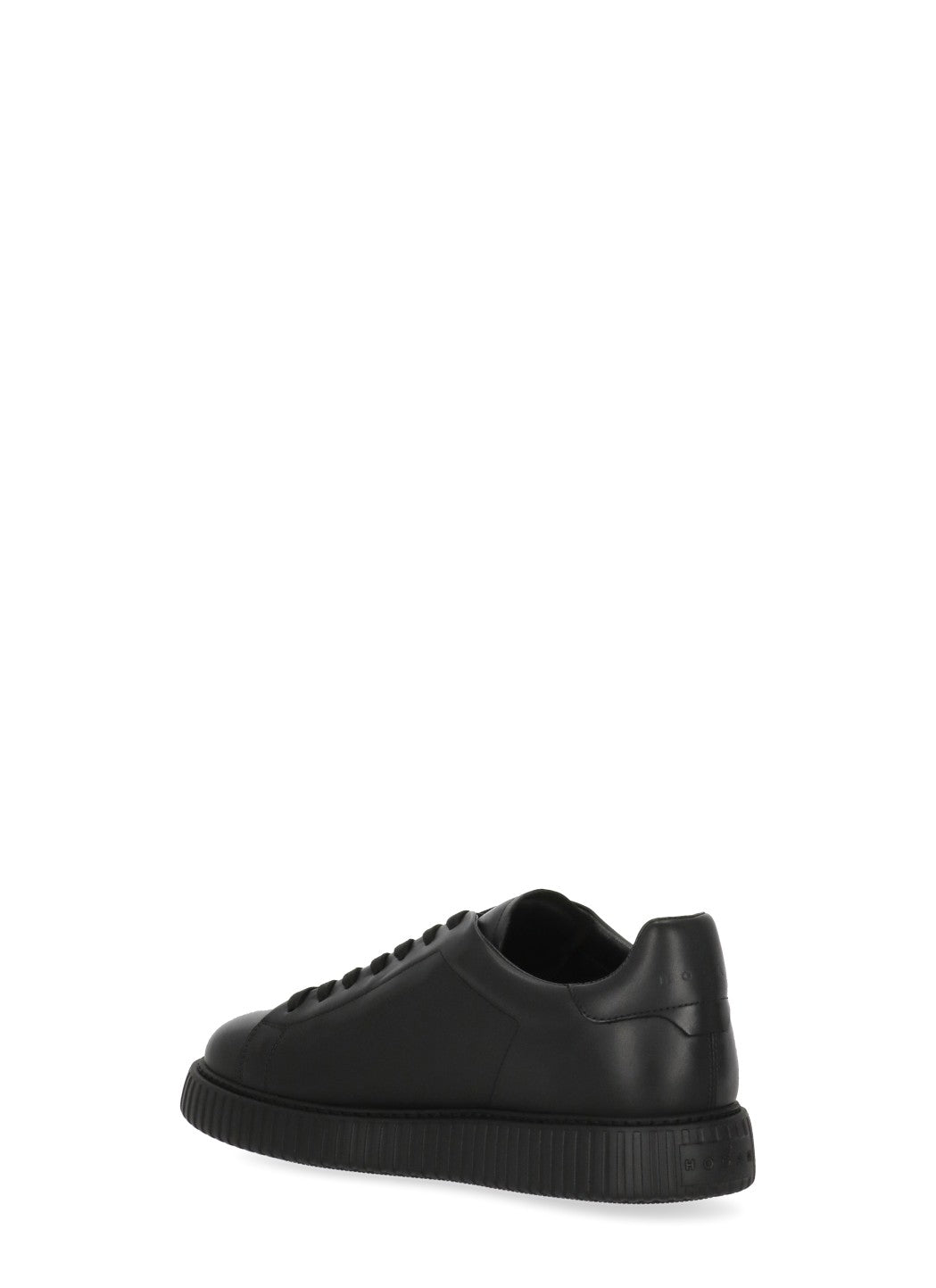Black Monochromatic Smooth Leather Low-Top Sneakers