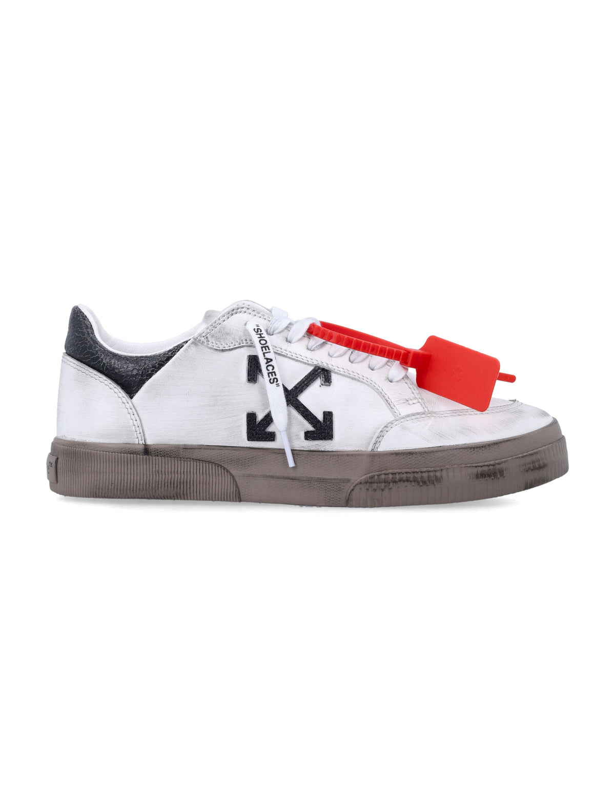 Low-Top Distressed White Sneakers with Signature Arrow Logo