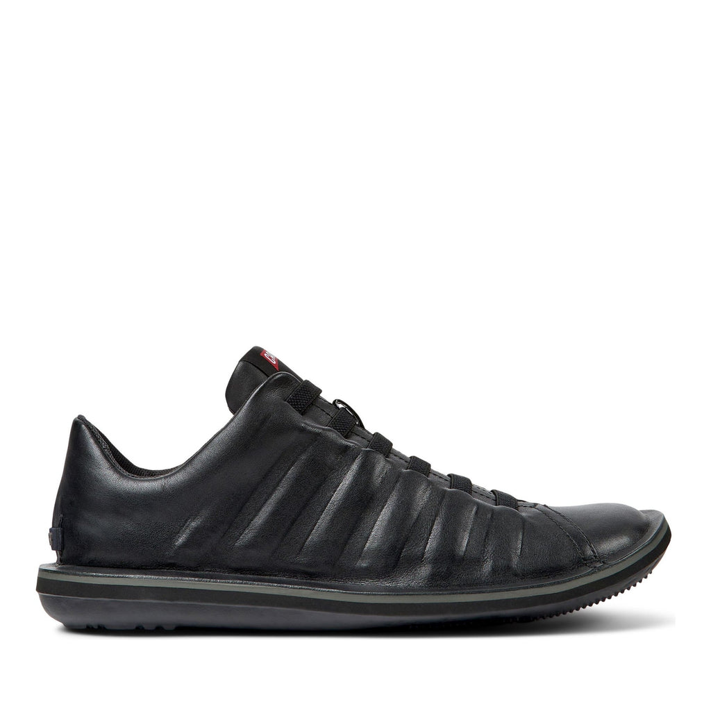 Black Beetle Ribbed Design Leather Sneakers