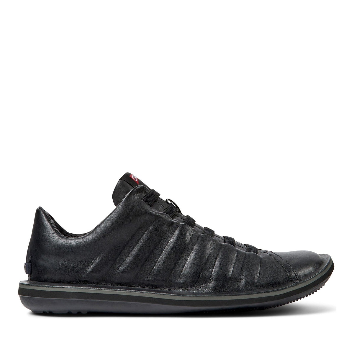 Black Beetle Ribbed Design Leather Sneakers