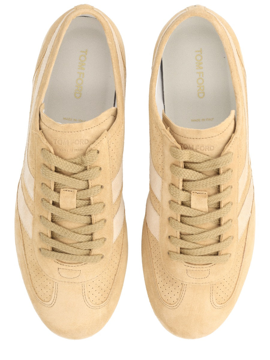 Brook Calf Leather Cotton Panel Sneakers