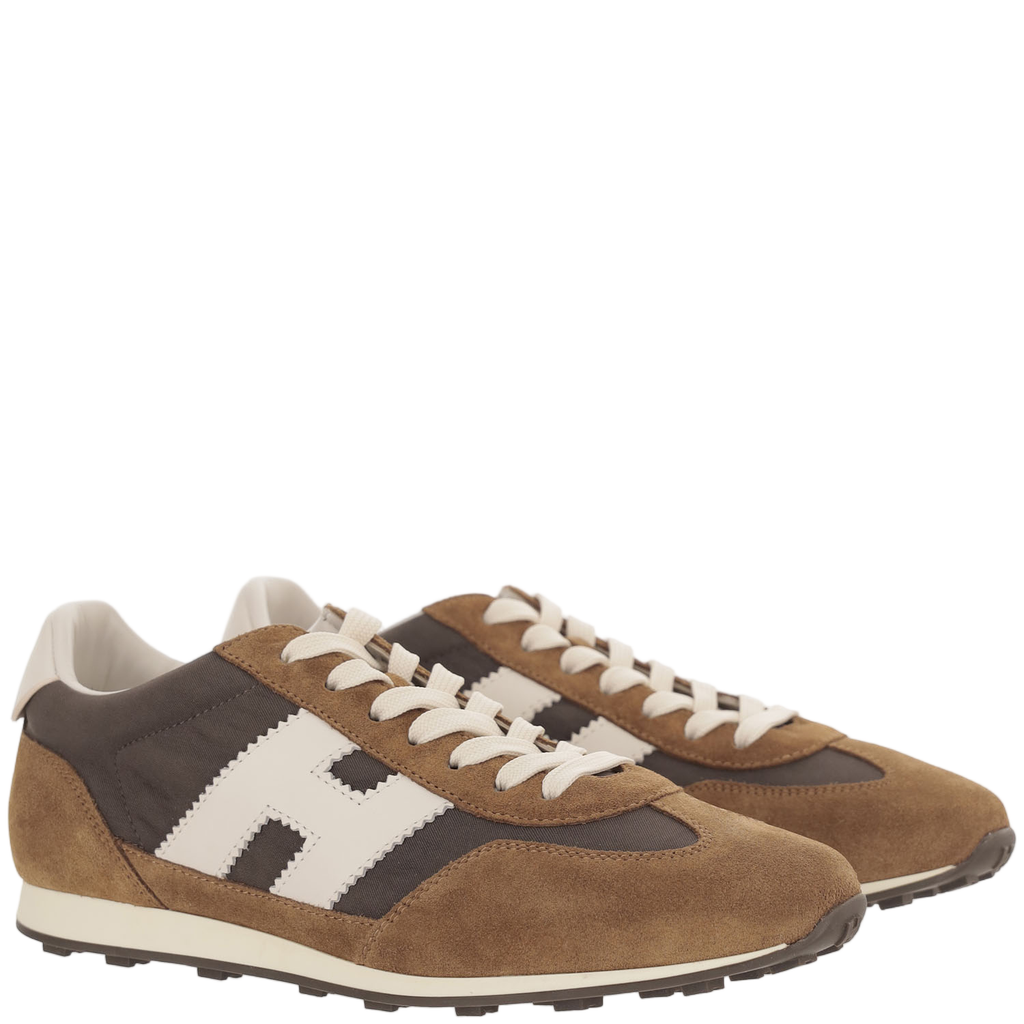 Beige Athletic Contrast Suede Mesh Sneakers