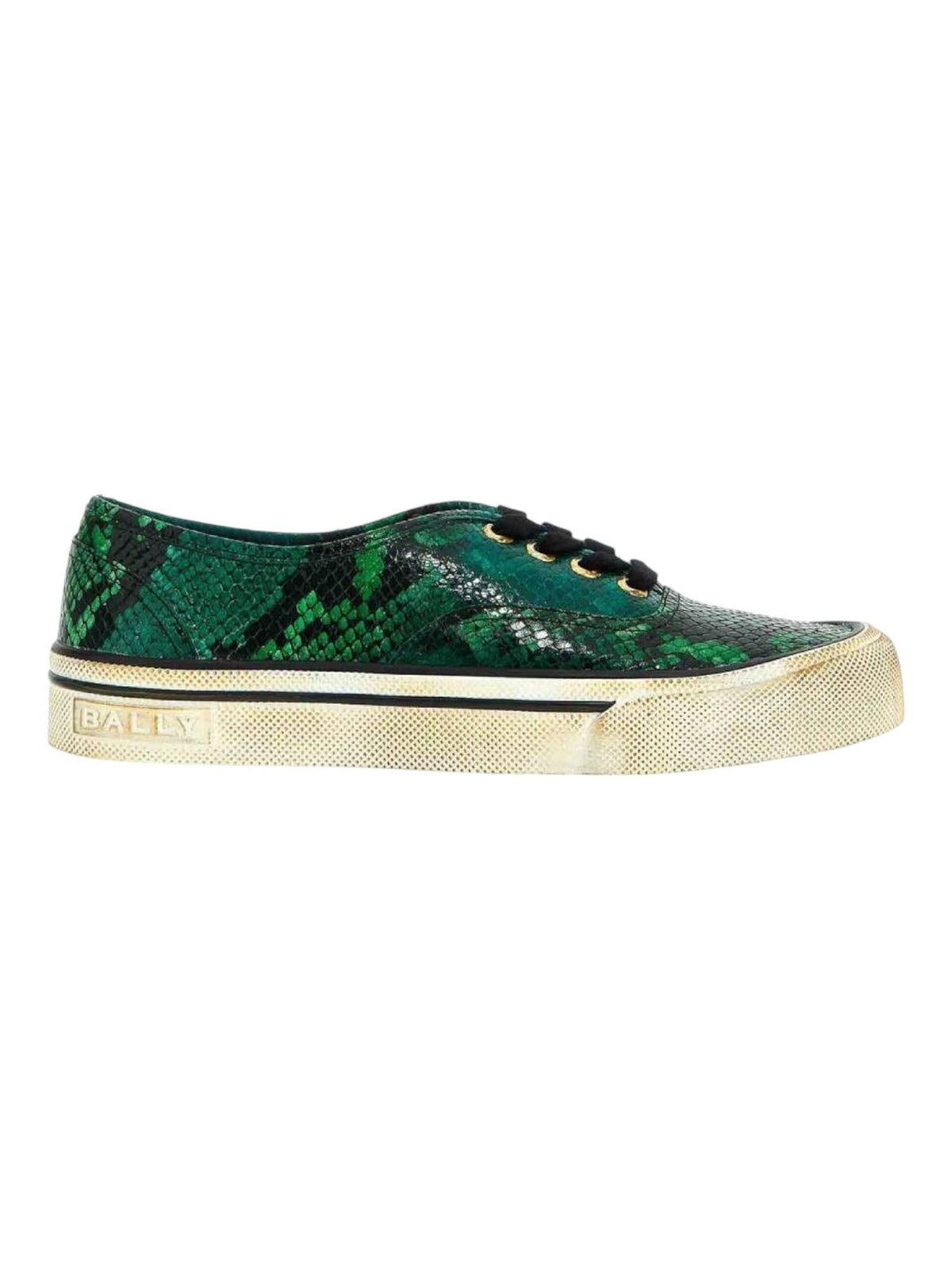Bally Lyder 6304000 Men's Multideepemerald Snakeskin-Effect Leather Sneakers