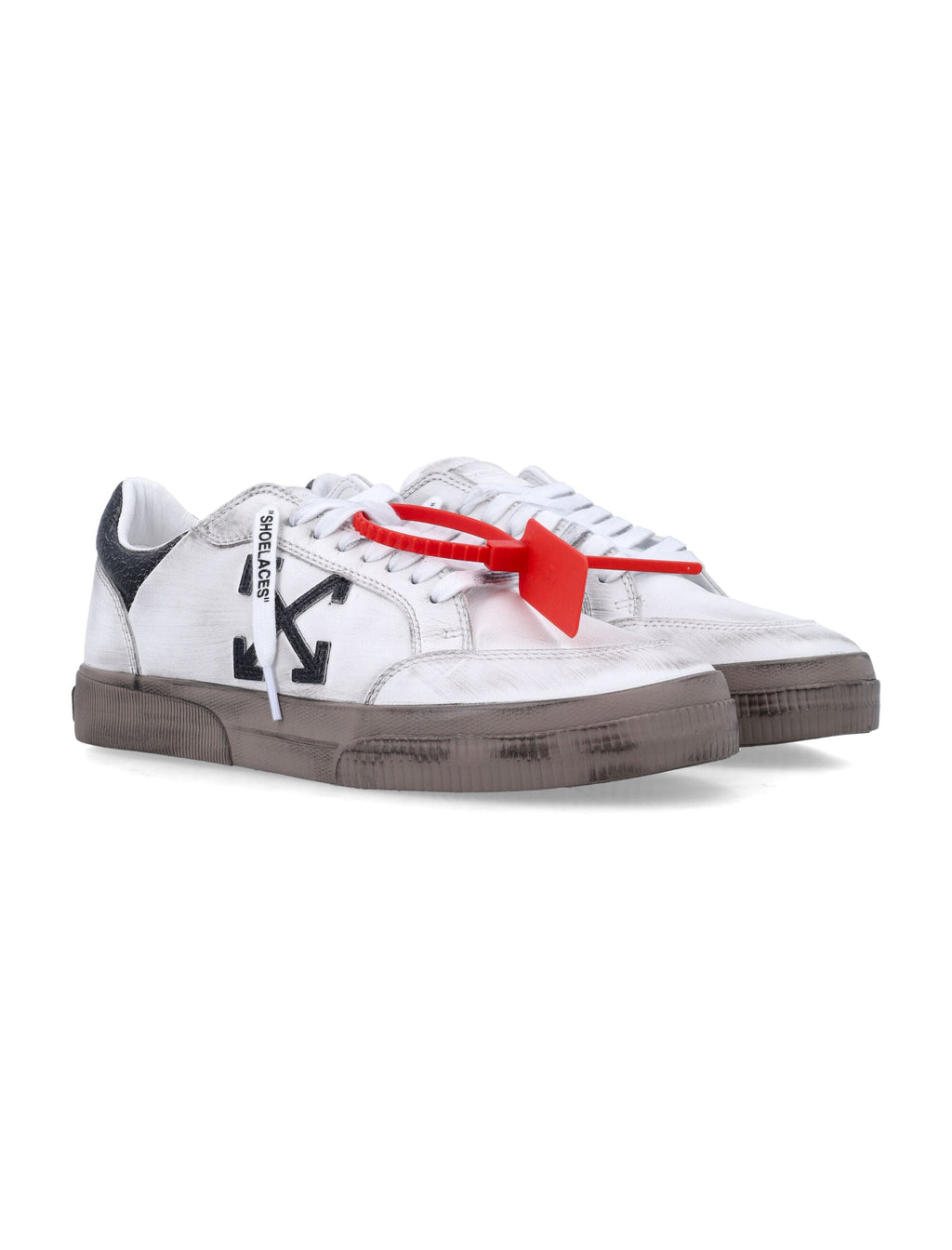 Low-Top Distressed White Sneakers with Signature Arrow Logo