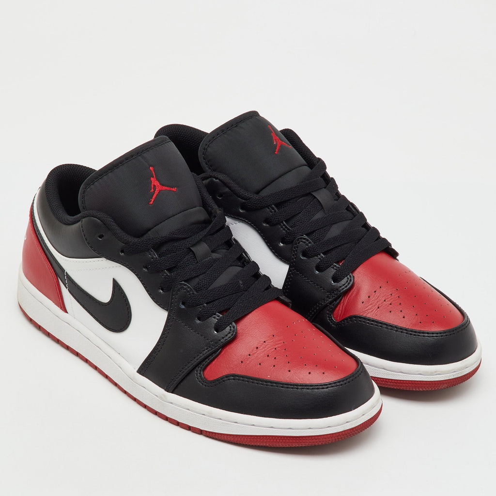 Air Jordans Black/red Leather Jordan 1 Low Bred Toe Sneakers