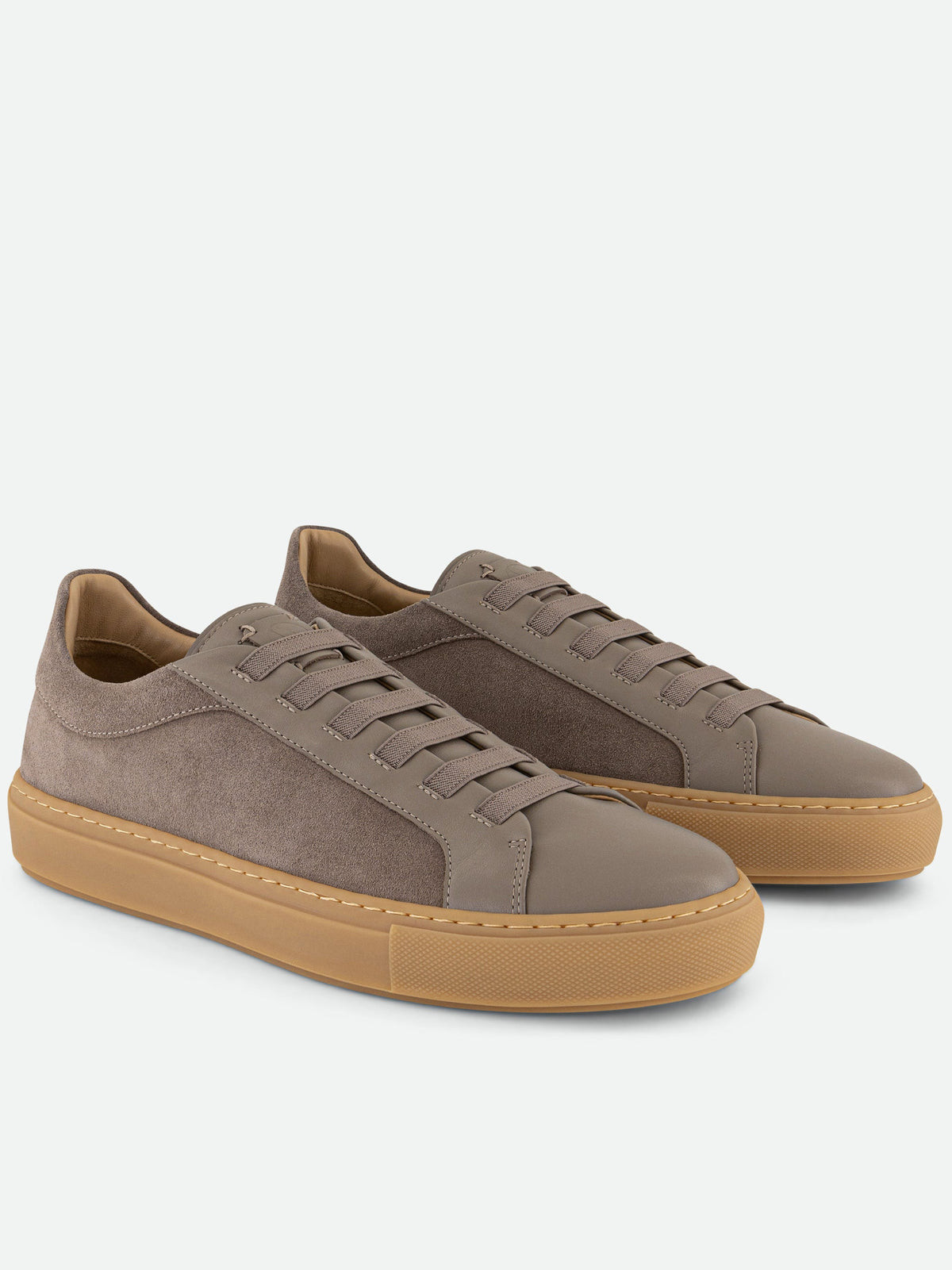 Brown Suede Low-Top Sneakers with Smooth Overlays