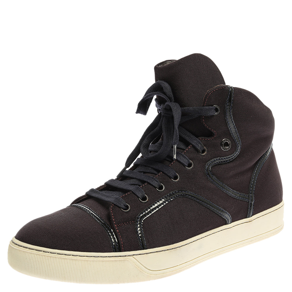 Lanvin Burgundy Nylon High Top Sneakers