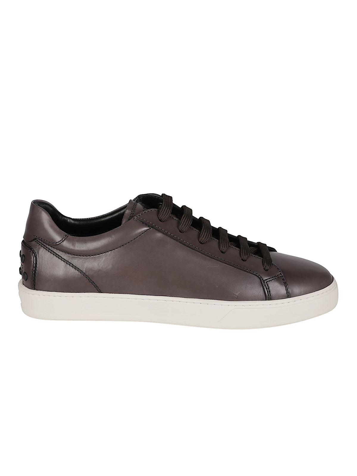 Low-Top Brown Calf Leather Sneakers with Textured Sole