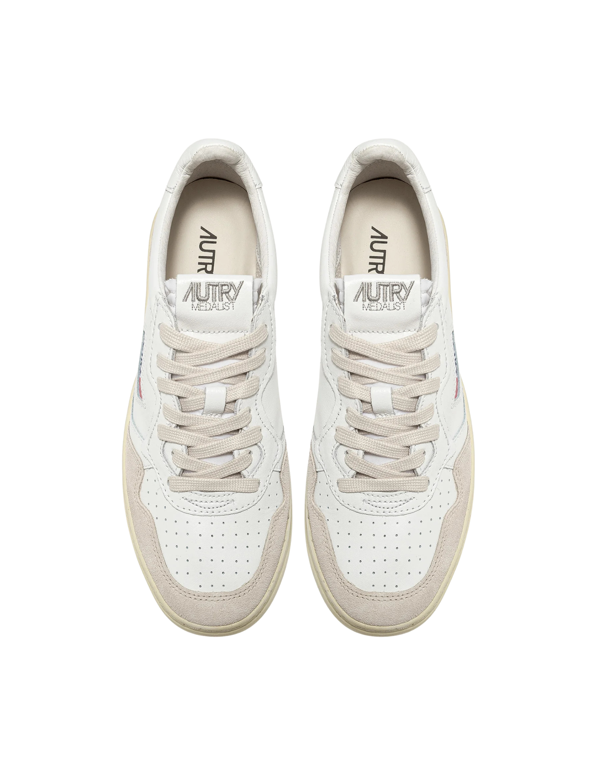 Autry Medalist Low White Leather and Beige Suede Sneakers