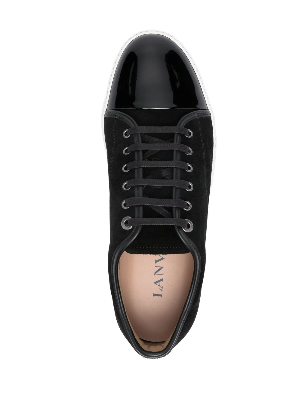 Low-Top Sneakers with Glossy Patent Toe Cap and Suede Upper