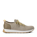 Beige Knitted Textured Leather Accents Sneakers