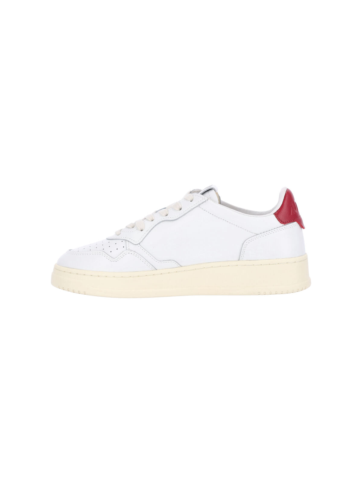 Low-Top White Leather Sneakers with Perforated Detailing
