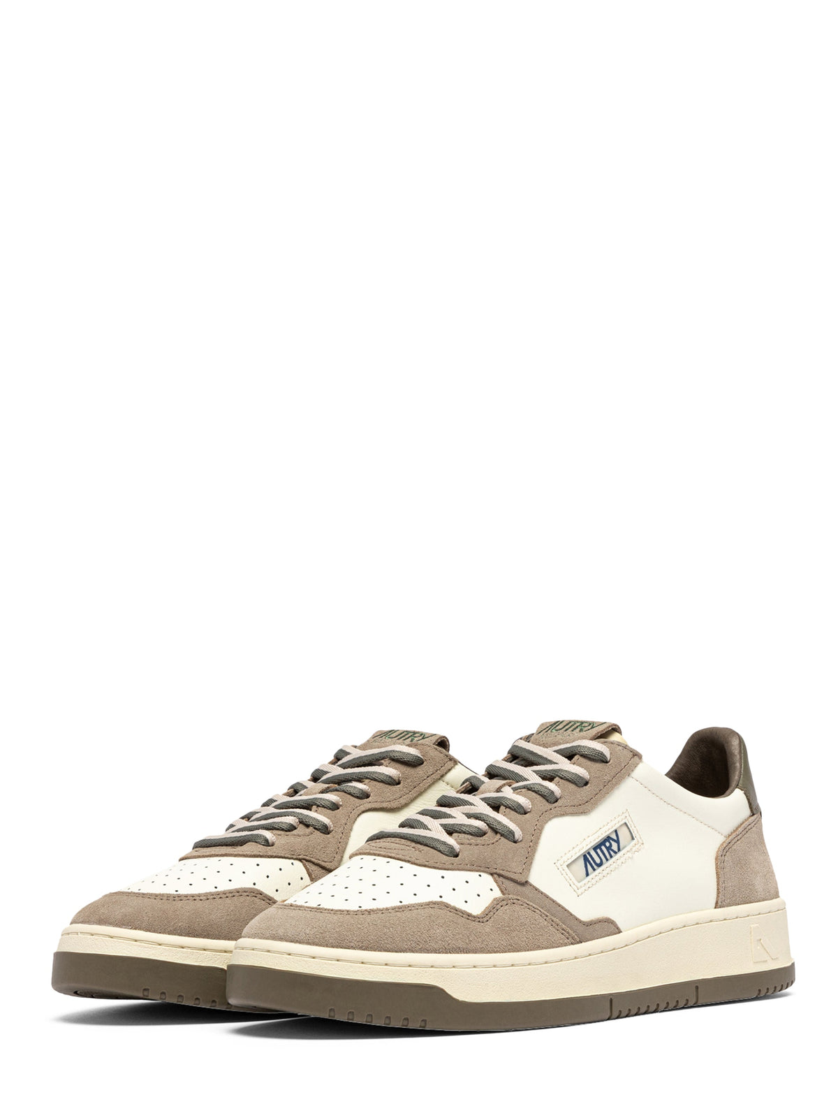 Low-Top Sneakers with Leather and Suede Panels in Covert Green