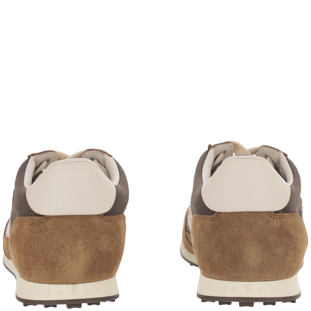 Beige Athletic Contrast Suede Mesh Sneakers