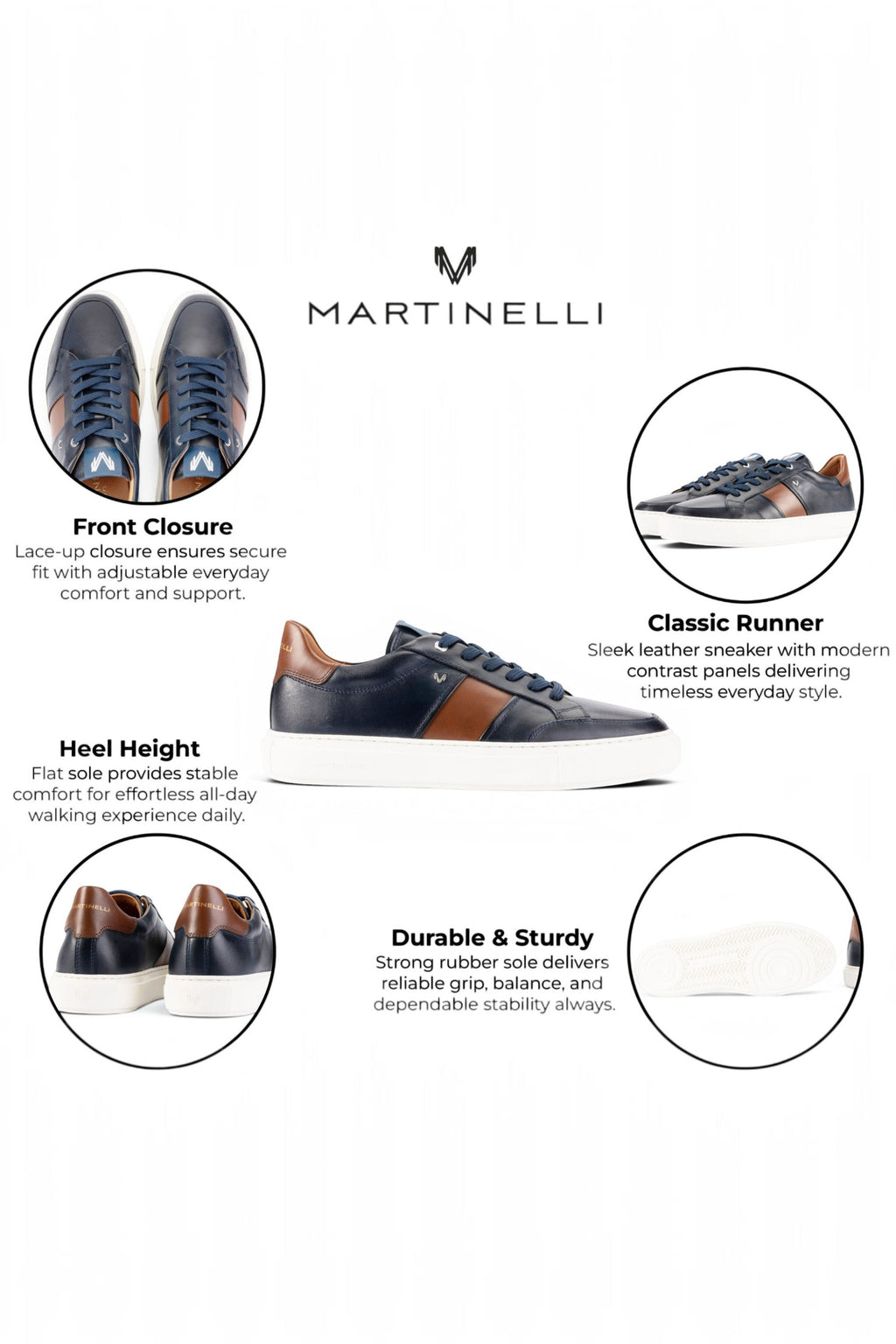 Martinelli Men's Blue Leather Sneakers Trainer Shoes - Hastings