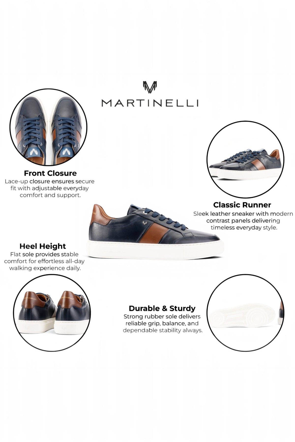 Martinelli Men's Blue Leather Sneakers Trainer Shoes - Hastings