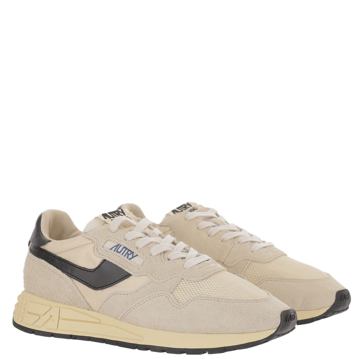 Ivory/Black Leather Running Sneakers